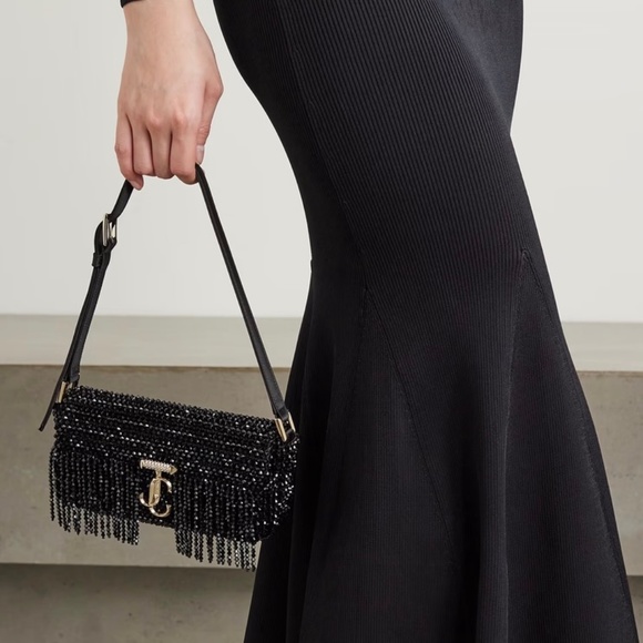Jimmy Choo Black Crystal Fringe Varenne Shoulder Bag New in Box with Tags - Picture 5 of 16